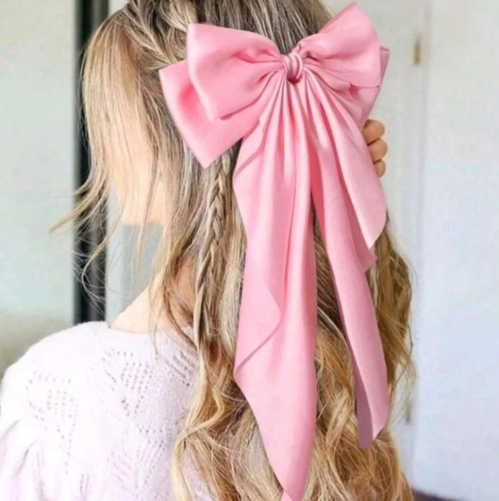 Chic Pastel Pink Large Satin Hair Bow Clip Accessory